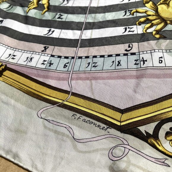 HERMES Dies Et Hore Square Silk Scarf Astrology Gray Multicolor Carre 90 - Picture 7 of 11